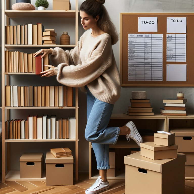 kvinna organiserar och håller rent i bokhylla